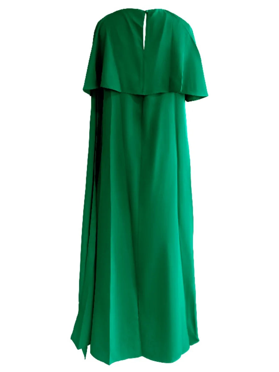 Asymmetric Loose Fit Wrap Dress for Women Solid Color Round Neck Evening Dresses 2024 Fashion Floor Length Party Gowns