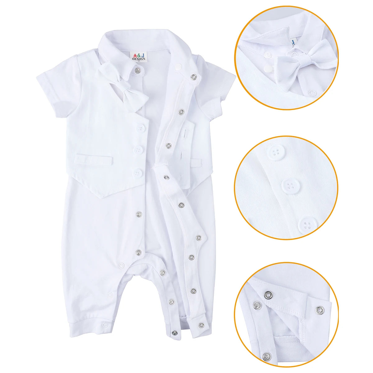 Baby Boy Christening Outfit Infant Baptism Romper Toddler Birthday Party Gift Photoshoot Clothes Newborn White Formal Summer Set