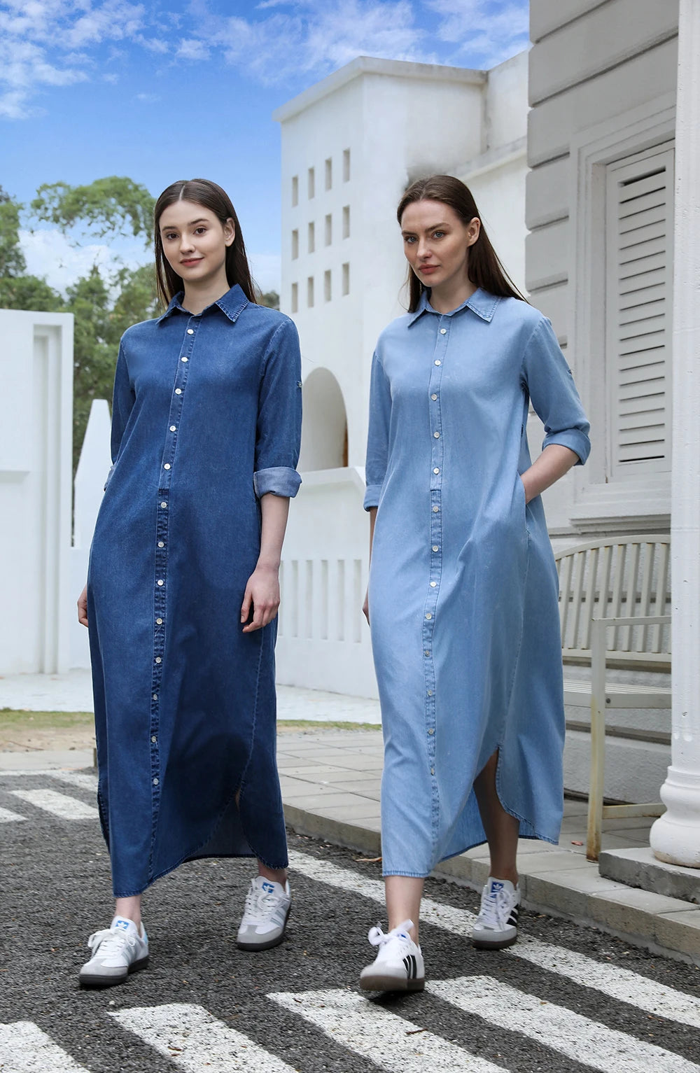 AP SS25 Women Collar Denim Dress Blouse Style Casual Cotton with A Removable Belt