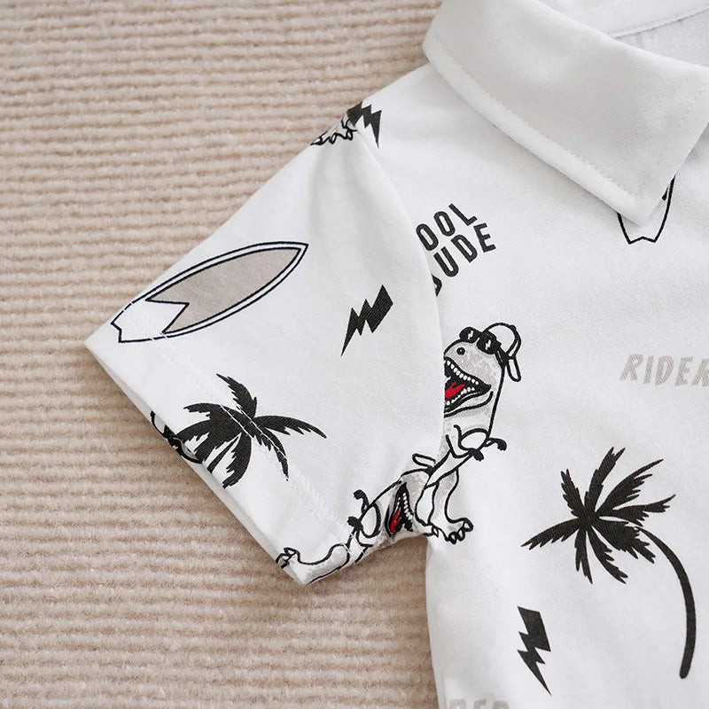 Baby Boy Girl Newborn Casual Contrasting Cute Dinosaur Print Comfortable Cotton Short Sleeved Toddler Summer Set