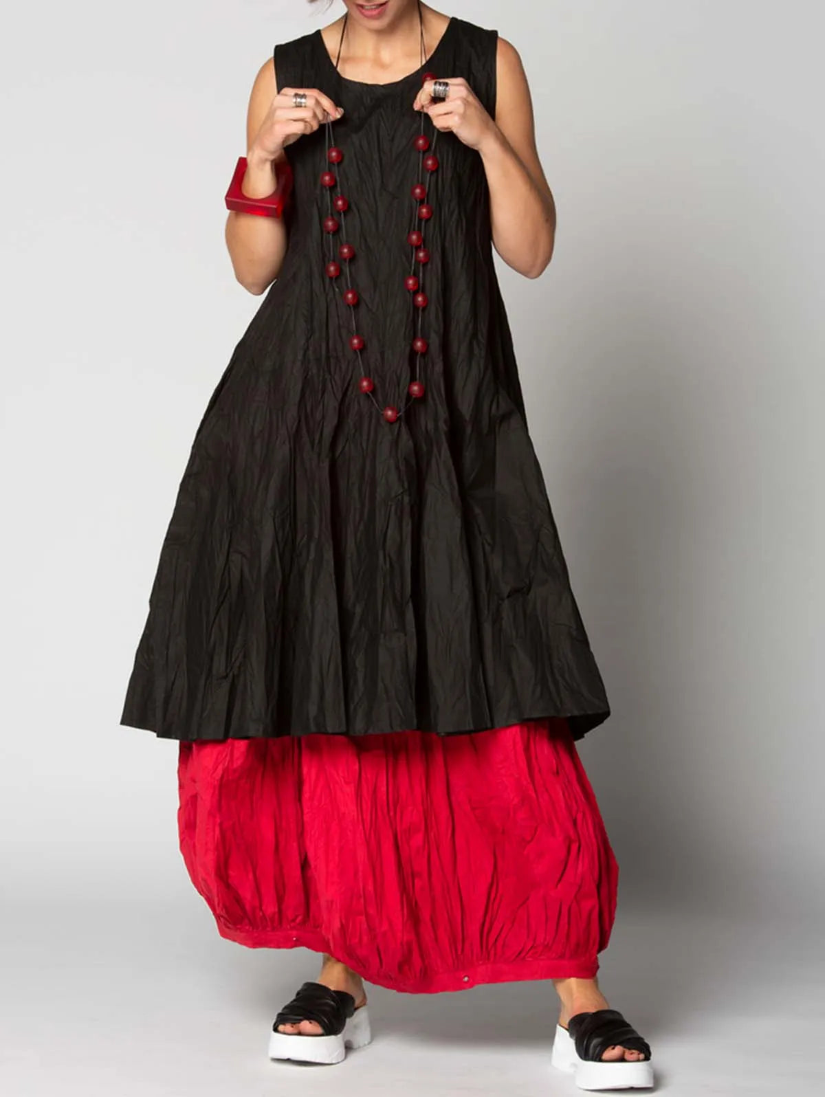 Women's Casual Round Neck Sleeveless Fake Two Pieces Gathered Dress Dress Sexy Petticoat Wild Female Maxi Dresses