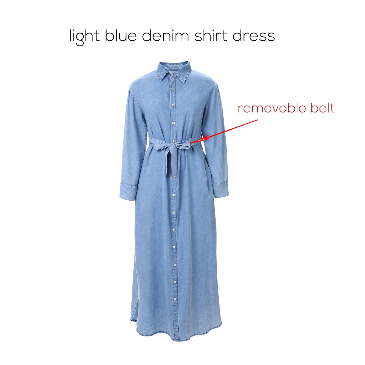 AP SS25 Women Collar Denim Dress Blouse Style Casual Cotton with A Removable Belt