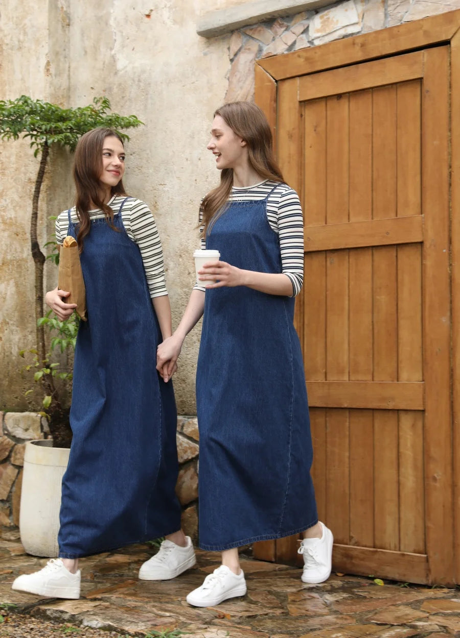 AS 2025 Teen girls woman denim jumper dress adjustable straps jeans outfit