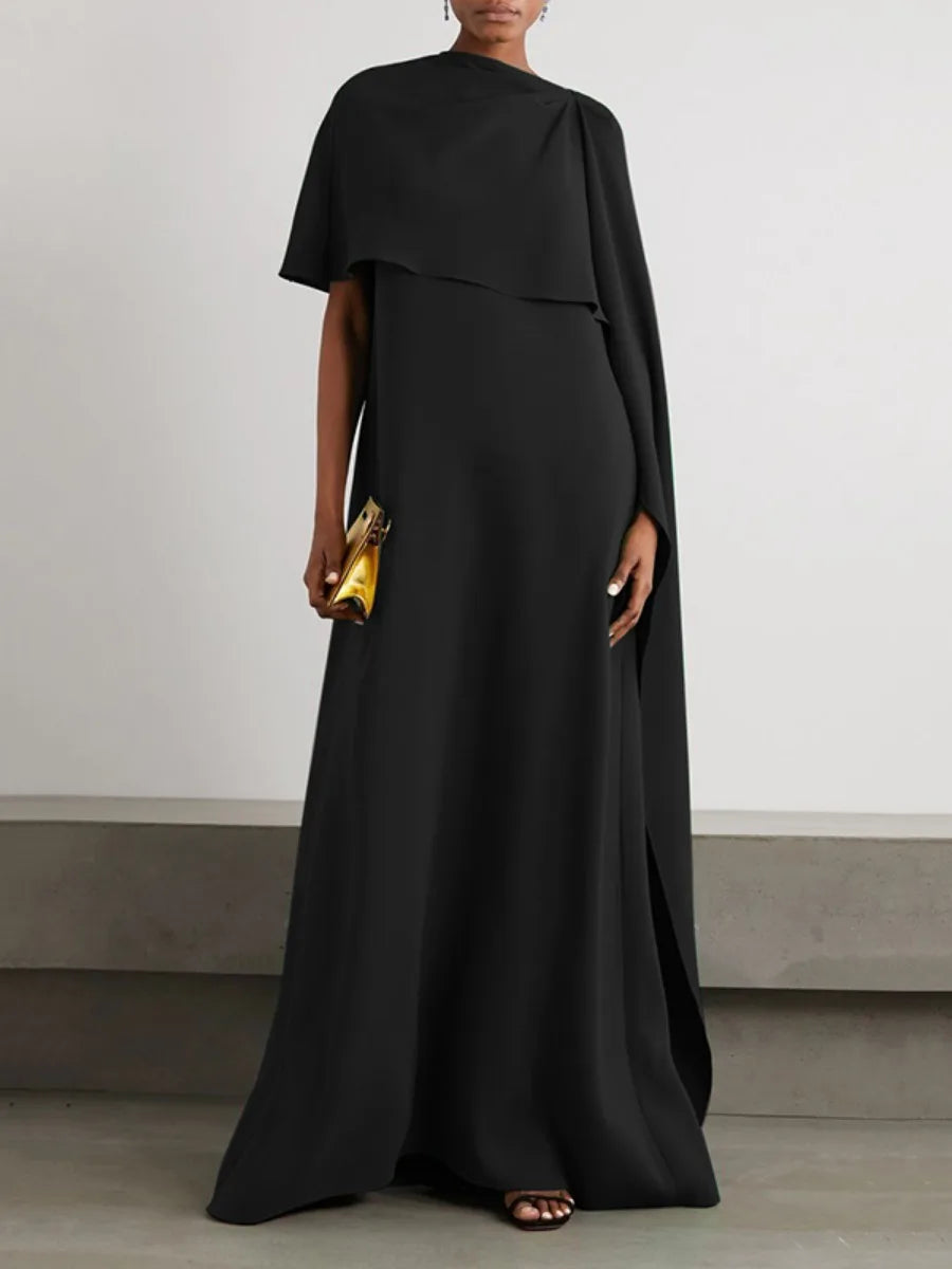 Asymmetric Loose Fit Wrap Dress for Women Solid Color Round Neck Evening Dresses 2024 Fashion Floor Length Party Gowns