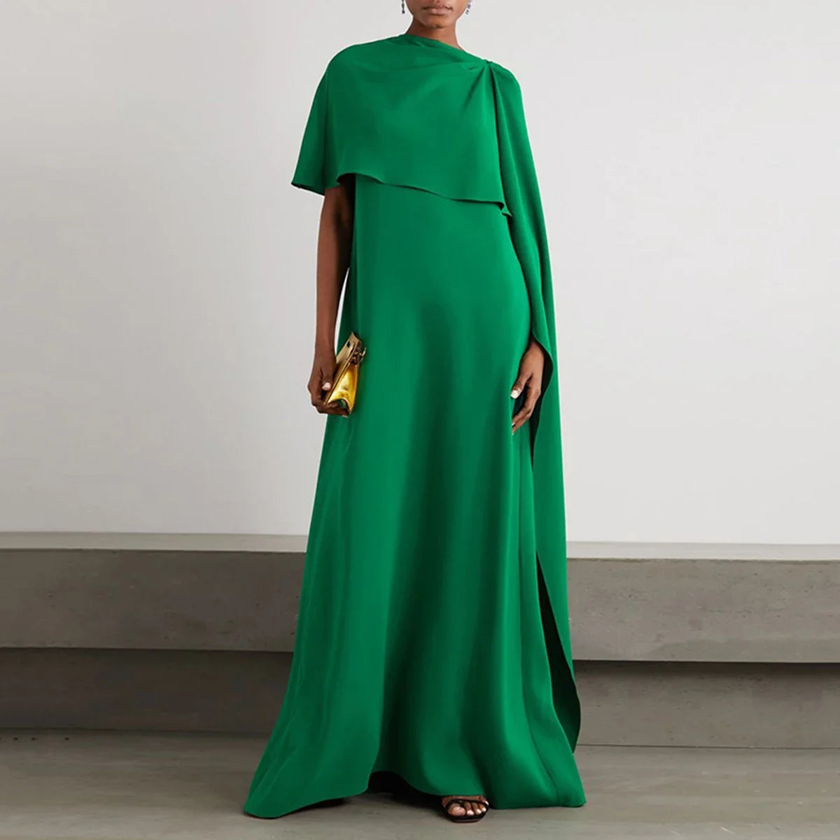 Asymmetric Loose Fit Wrap Dress for Women Solid Color Round Neck Evening Dresses 2024 Fashion Floor Length Party Gowns