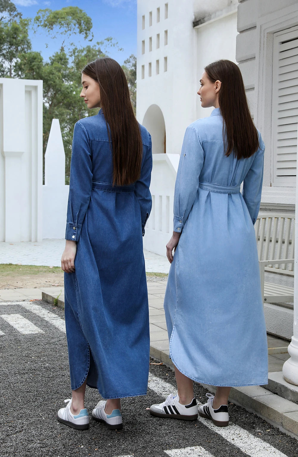 AP SS25 Women Collar Denim Dress Blouse Style Casual Cotton with A Removable Belt