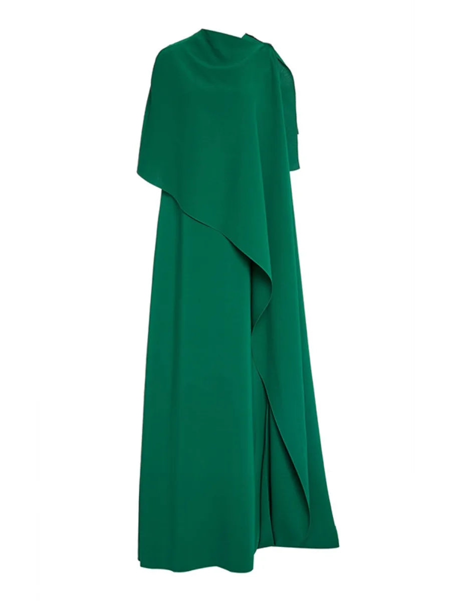 Asymmetric Loose Fit Wrap Dress for Women Solid Color Round Neck Evening Dresses 2024 Fashion Floor Length Party Gowns