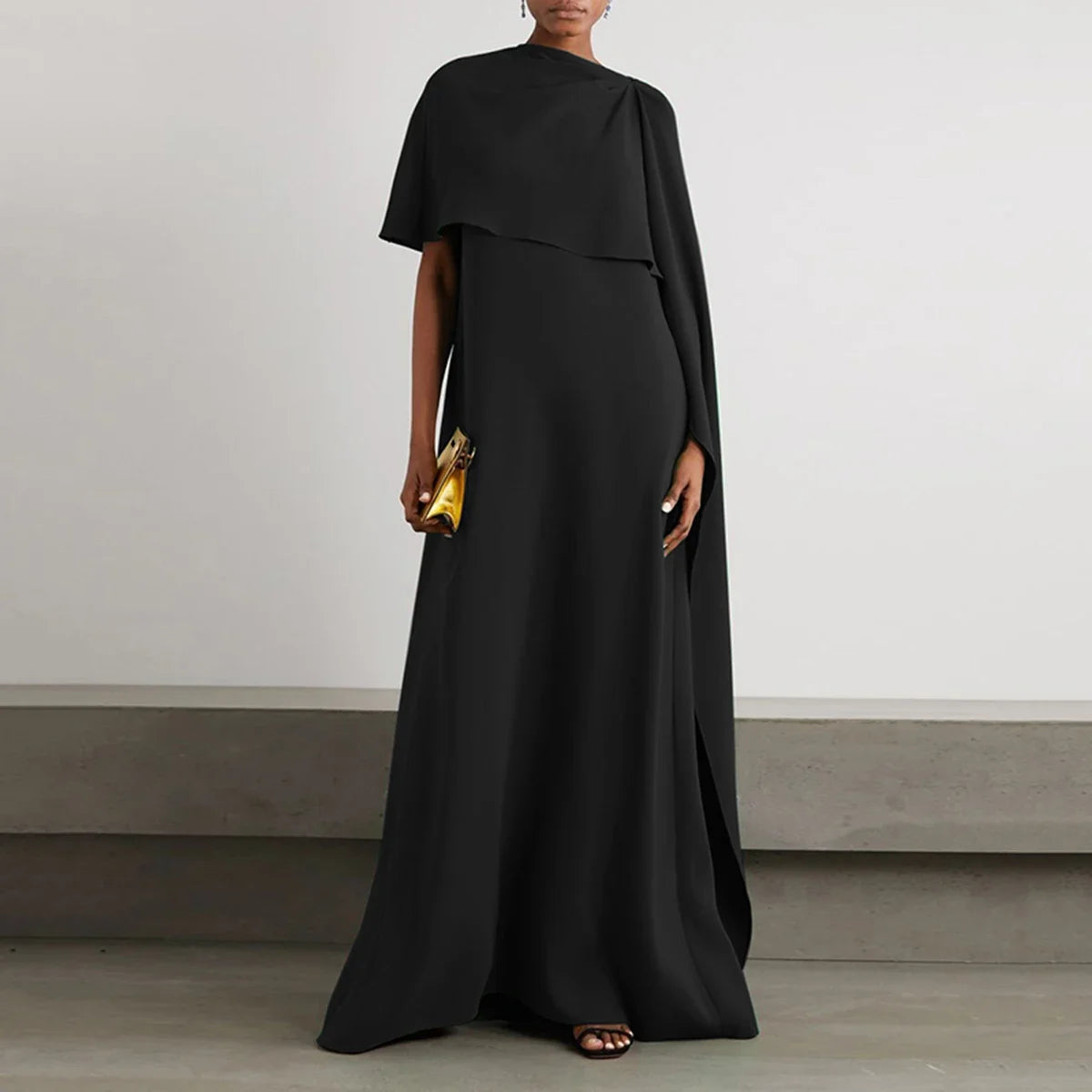 Asymmetric Loose Fit Wrap Dress for Women Solid Color Round Neck Evening Dresses 2024 Fashion Floor Length Party Gowns