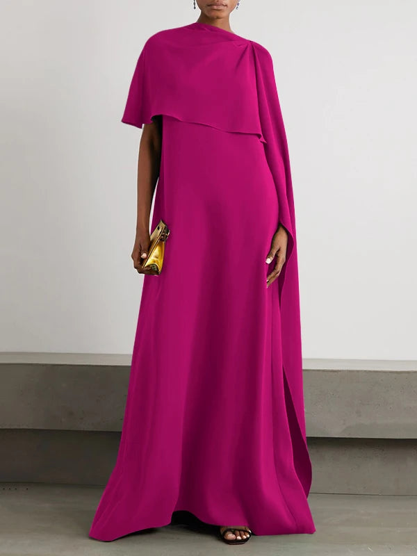Asymmetric Loose Fit Wrap Dress for Women Solid Color Round Neck Evening Dresses 2024 Fashion Floor Length Party Gowns