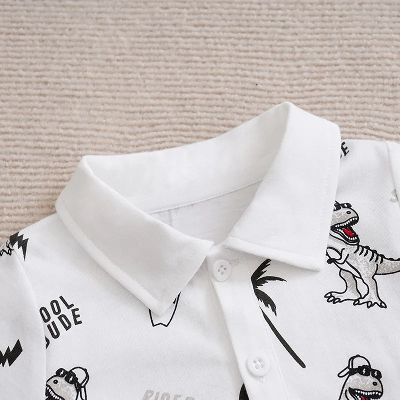Baby Boy Girl Newborn Casual Contrasting Cute Dinosaur Print Comfortable Cotton Short Sleeved Toddler Summer Set