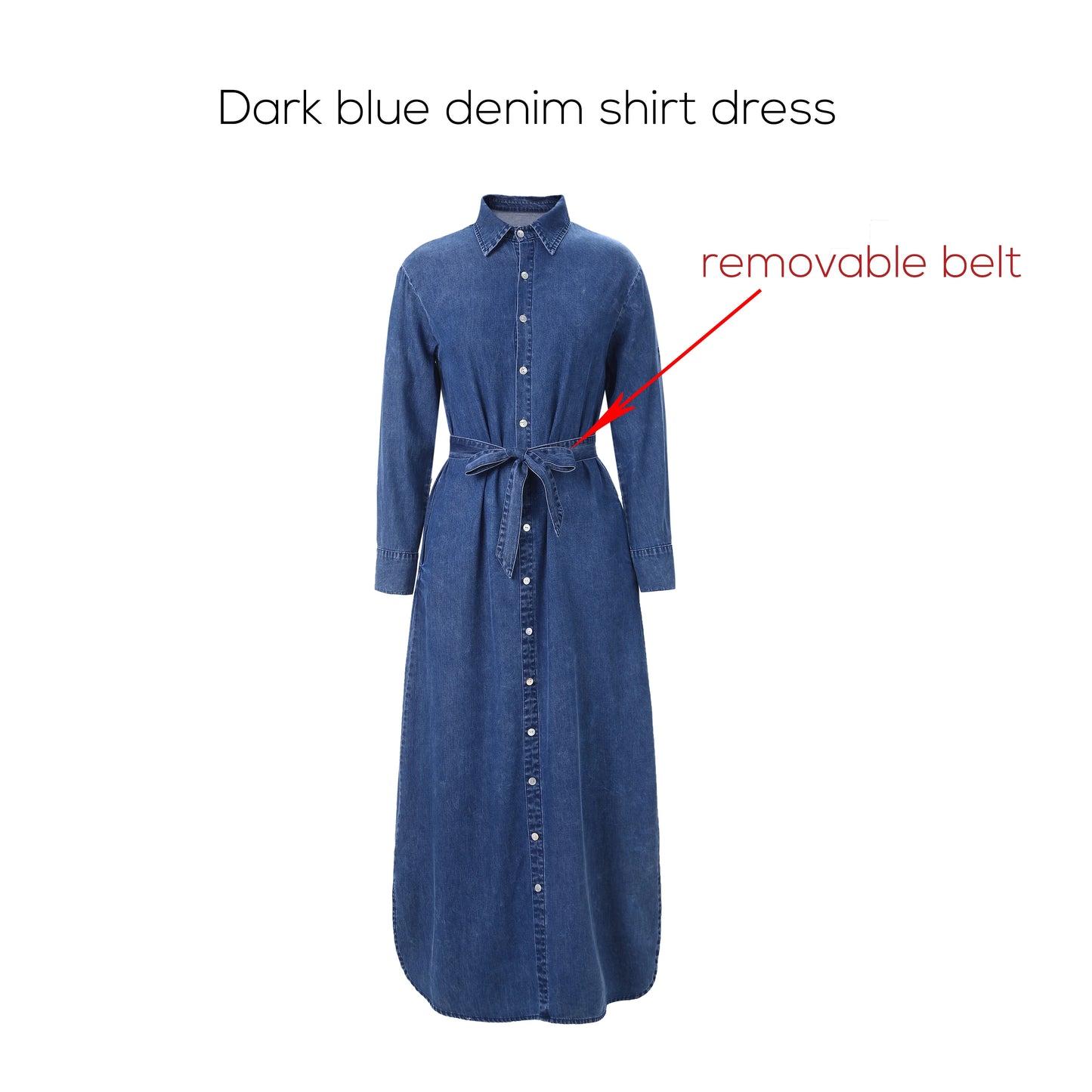 AP SS25 Women Collar Denim Dress Blouse Style Casual Cotton with A Removable Belt