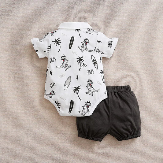 Baby Boy Girl Newborn Casual Contrasting Cute Dinosaur Print Comfortable Cotton Short Sleeved Toddler Summer Set