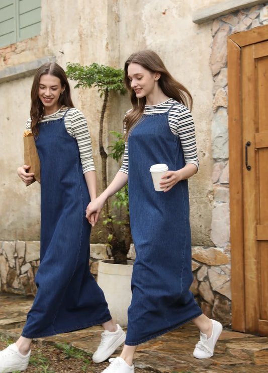 AS 2025 Teen girls woman denim jumper dress adjustable straps jeans outfit